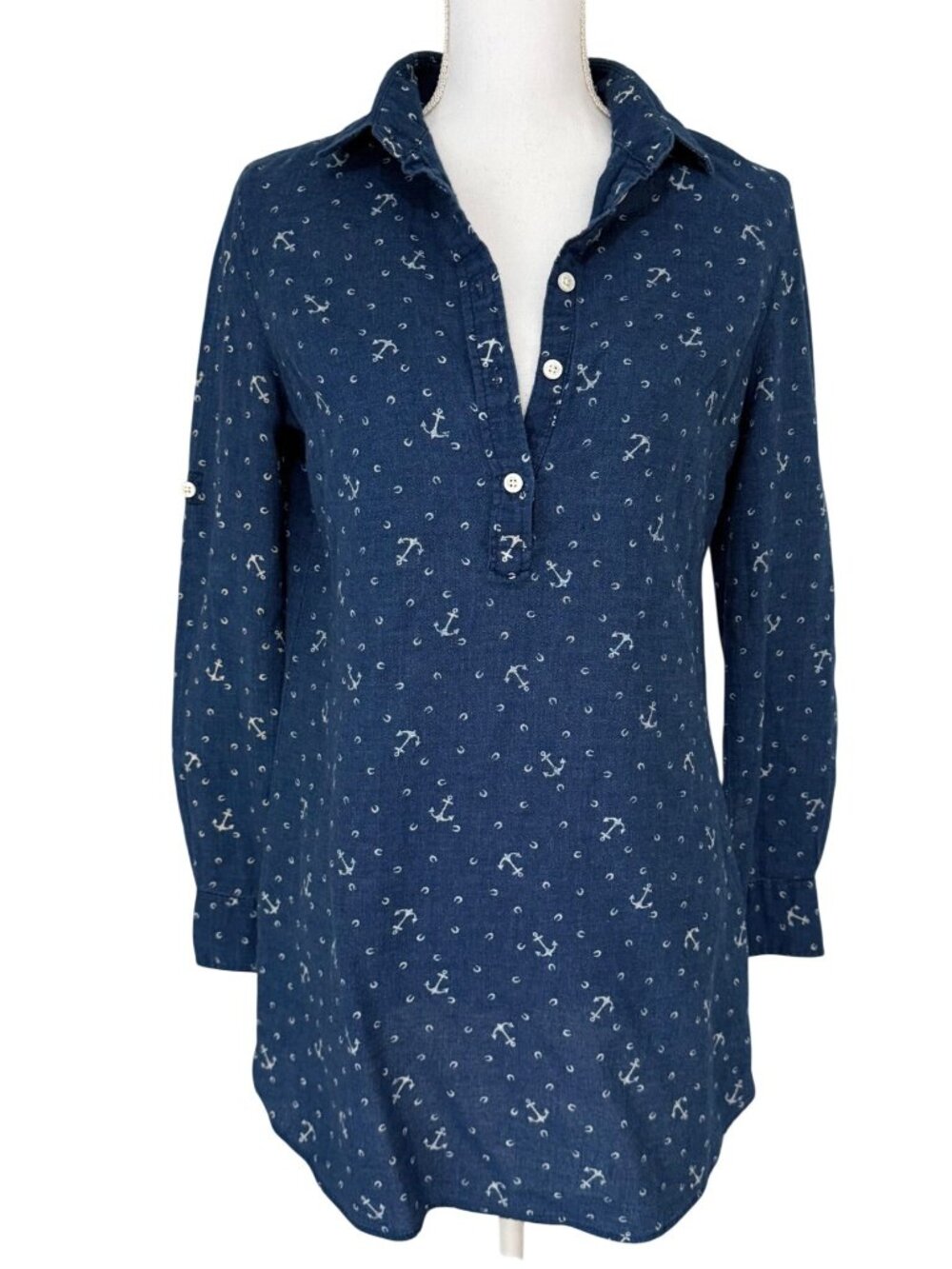 Jachs Girlfriend Small Long Sleeve Shirt / Cover Up Lightweight Chambray Anchor